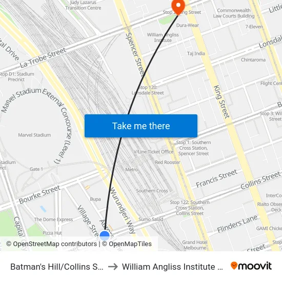 Batman's Hill/Collins St #D15 to William Angliss Institute Of TAFE map