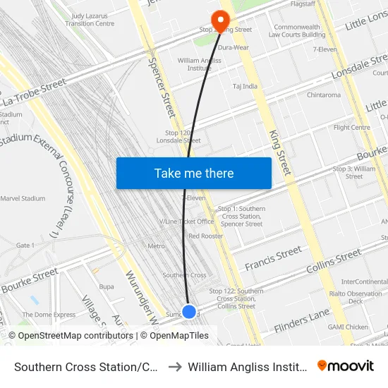Southern Cross Station/Collins St #D14 to William Angliss Institute Of TAFE map