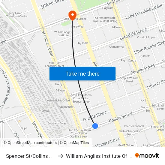 Spencer St/Collins St #1 to William Angliss Institute Of TAFE map
