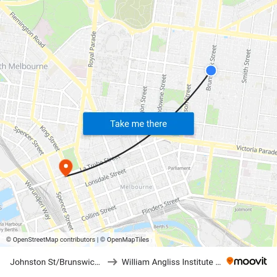 Johnston St/Brunswick St #16 to William Angliss Institute Of TAFE map