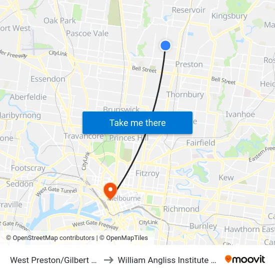 West Preston/Gilbert Rd #47 to William Angliss Institute Of TAFE map