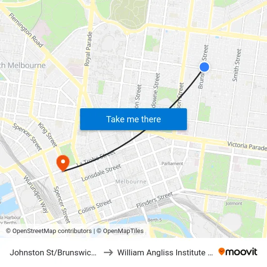 Johnston St/Brunswick St #16 to William Angliss Institute Of TAFE map