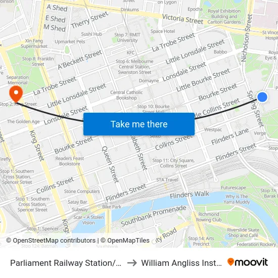 Parliament Railway Station/Macarthur St #10 to William Angliss Institute Of TAFE map