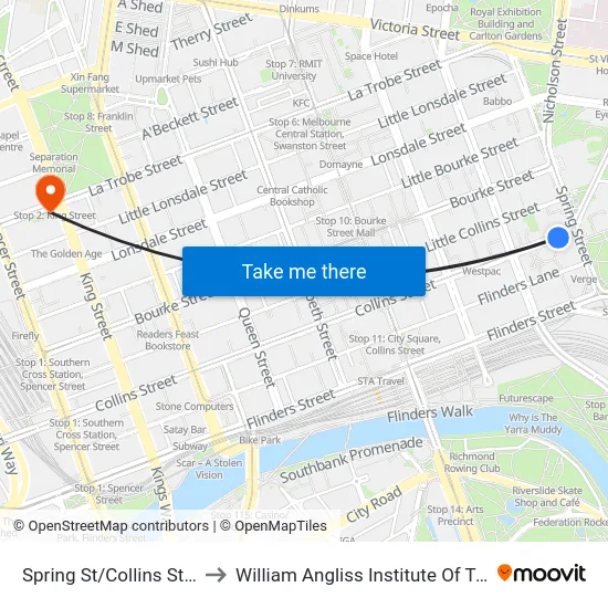 Spring St/Collins St #8 to William Angliss Institute Of TAFE map