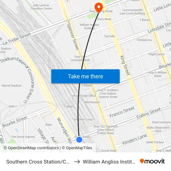 Southern Cross Station/Collins St #D14 to William Angliss Institute Of TAFE map