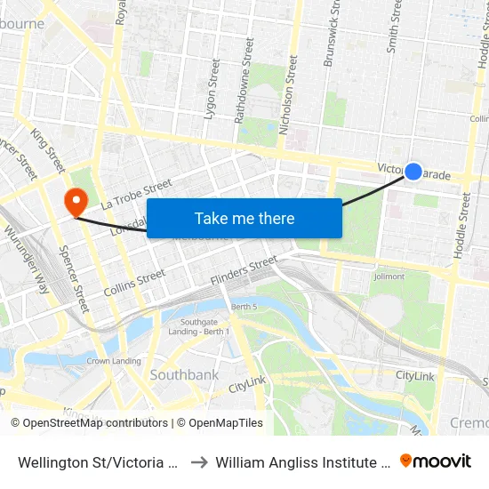 Wellington St/Victoria Pde #16 to William Angliss Institute Of TAFE map