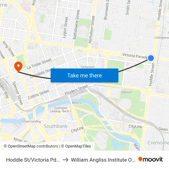 Hoddle St/Victoria Pde #18 to William Angliss Institute Of TAFE map