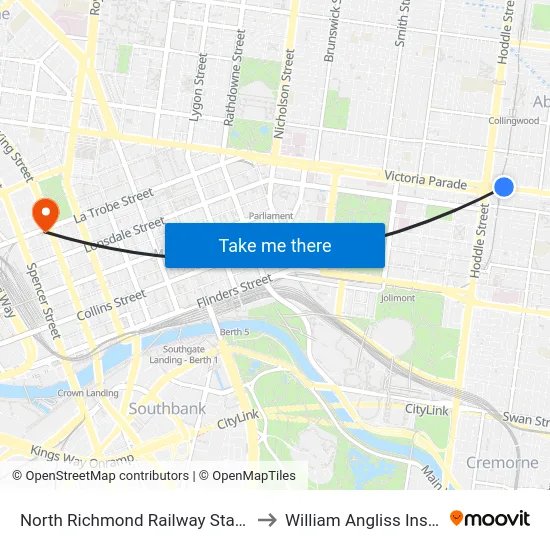 North Richmond Railway Station/Victoria St #19 to William Angliss Institute Of TAFE map