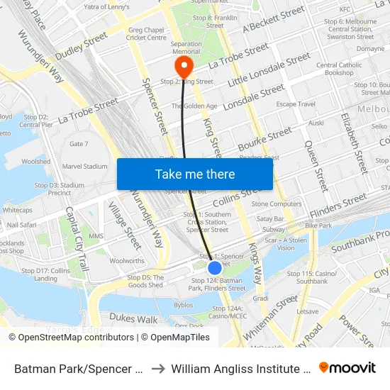 Batman Park/Spencer St #124 to William Angliss Institute Of TAFE map
