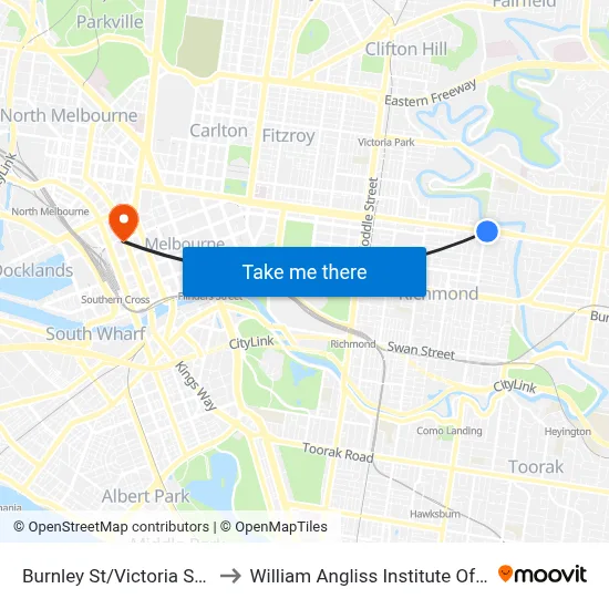 Burnley St/Victoria St #24 to William Angliss Institute Of TAFE map