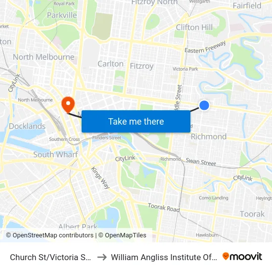 Church St/Victoria St #21 to William Angliss Institute Of TAFE map