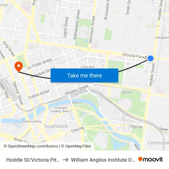 Hoddle St/Victoria Pde #18 to William Angliss Institute Of TAFE map