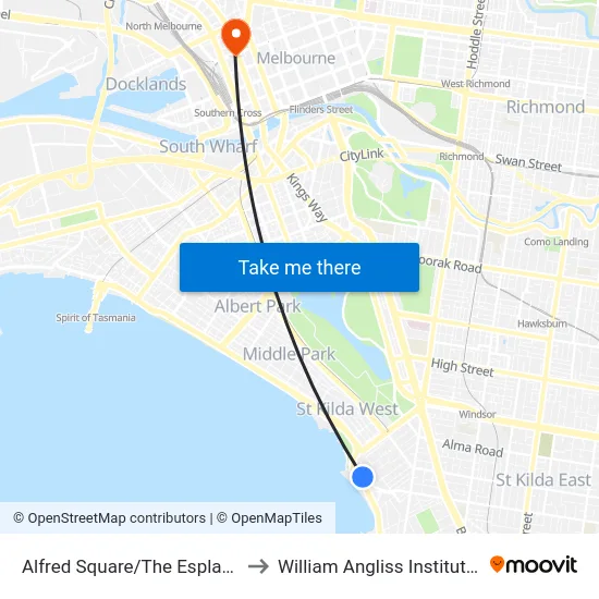 Alfred Square/The Esplanade #136 to William Angliss Institute Of TAFE map