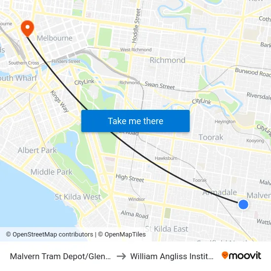 Malvern Tram Depot/Glenferrie Rd #56 to William Angliss Institute Of TAFE map