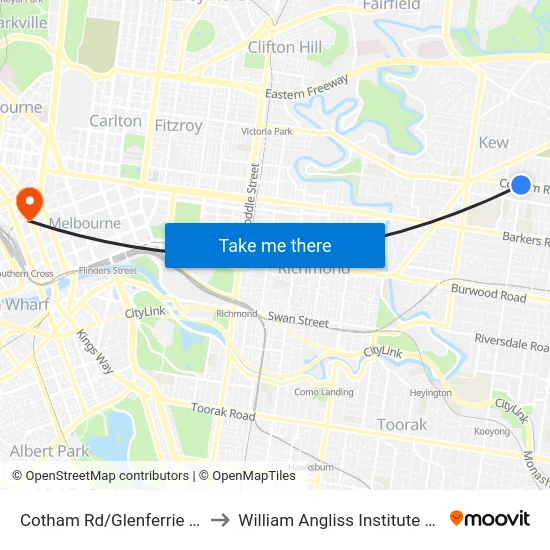 Cotham Rd/Glenferrie Rd #80 to William Angliss Institute Of TAFE map
