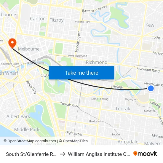 South St/Glenferrie Rd #69 to William Angliss Institute Of TAFE map