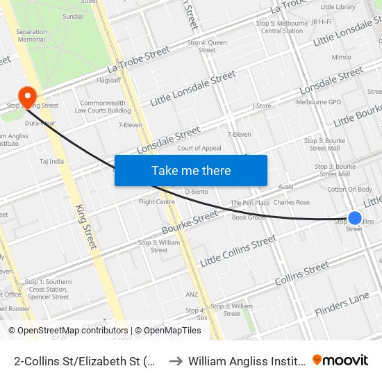 2-Collins St/Elizabeth St (Melbourne City) to William Angliss Institute Of TAFE map