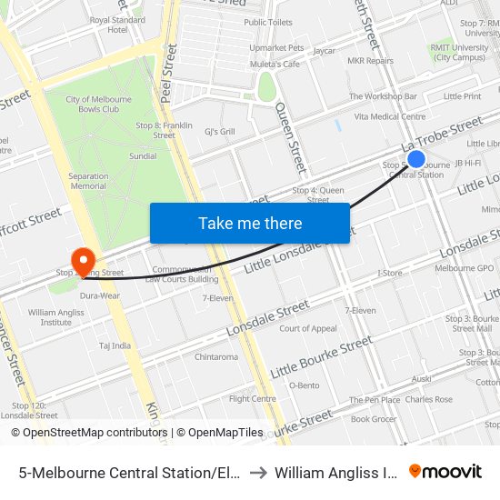 5-Melbourne Central Station/Elizabeth St (Melbourne City) to William Angliss Institute Of TAFE map