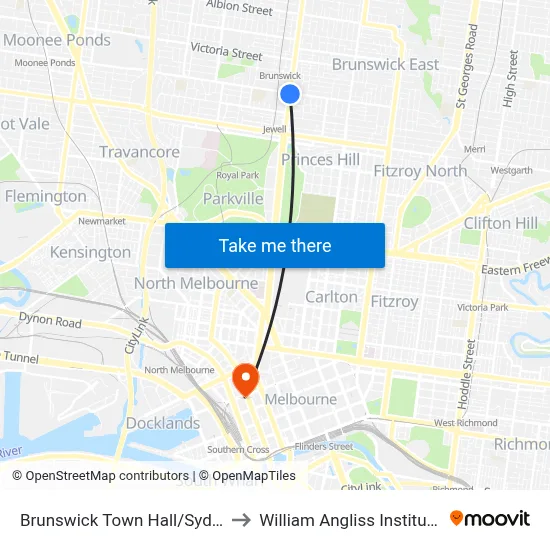 Brunswick Town Hall/Sydney Rd #21 to William Angliss Institute Of TAFE map