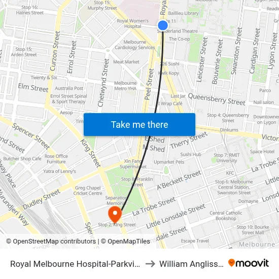 Royal Melbourne Hospital-Parkville Station/Royal Pde (Parkv... #10 to William Angliss Institute Of TAFE map