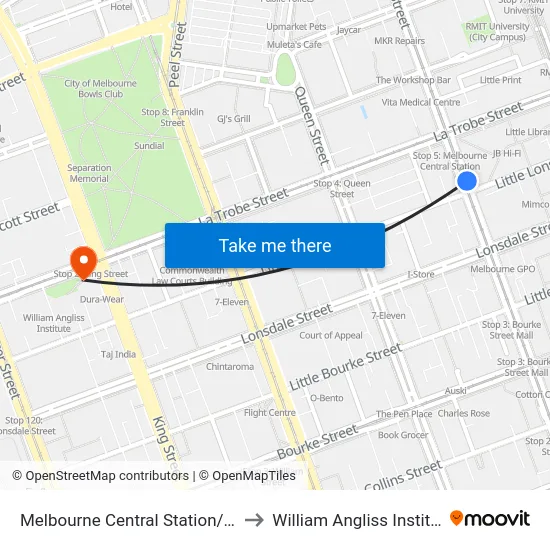 Melbourne Central Station/Elizabeth St #5 to William Angliss Institute Of TAFE map