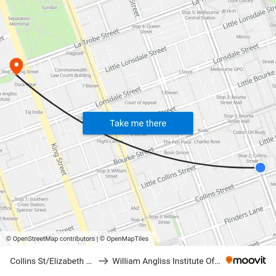 Collins St/Elizabeth St #2 to William Angliss Institute Of TAFE map