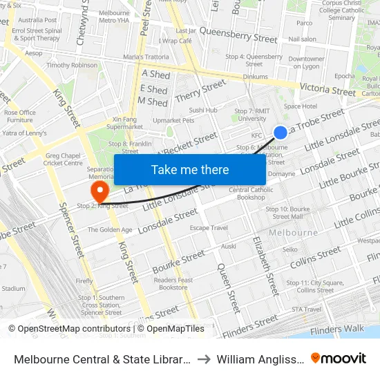 Melbourne Central & State Library Stations/La Trobe St (Melb... #6 to William Angliss Institute Of TAFE map