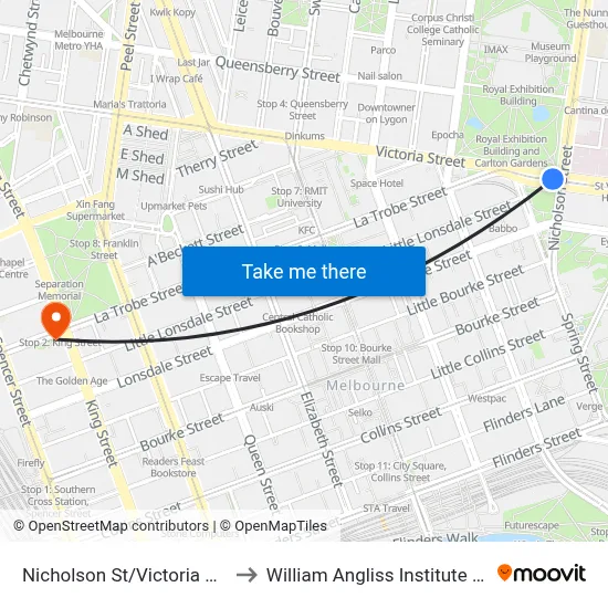 Nicholson St/Victoria Pde #10 to William Angliss Institute Of TAFE map