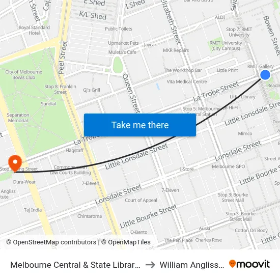 Melbourne Central & State Library Stations/La Trobe St (Melb... #6 to William Angliss Institute Of TAFE map