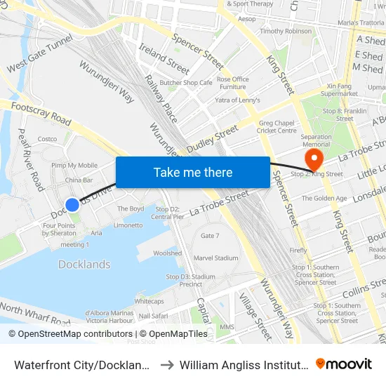 Waterfront City/Docklands Dr #D11 to William Angliss Institute Of TAFE map