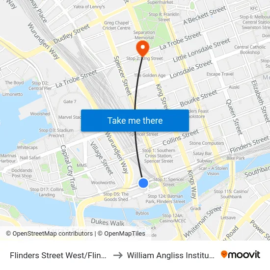 Flinders Street West/Flinders St #D6 to William Angliss Institute Of TAFE map