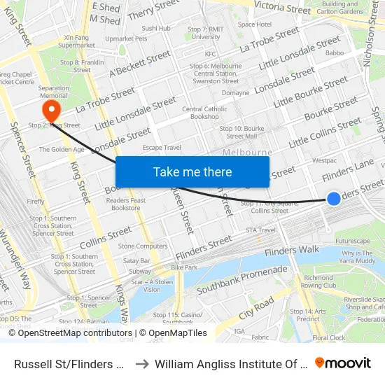 Russell St/Flinders St #6 to William Angliss Institute Of TAFE map