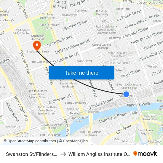 Swanston St/Flinders St #5 to William Angliss Institute Of TAFE map