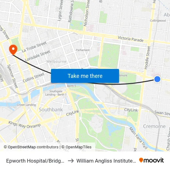 Epworth Hospital/Bridge Rd #15 to William Angliss Institute Of TAFE map