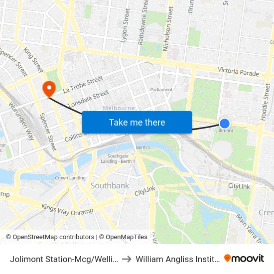 Jolimont Station-Mcg/Wellington Pde #11 to William Angliss Institute Of TAFE map