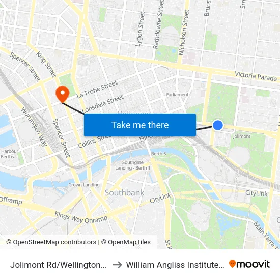 Jolimont Rd/Wellington Pde #10 to William Angliss Institute Of TAFE map