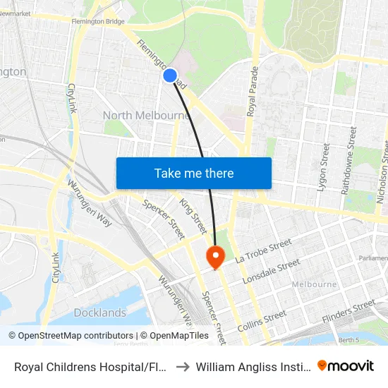 Royal Childrens Hospital/Flemington Rd #19 to William Angliss Institute Of TAFE map