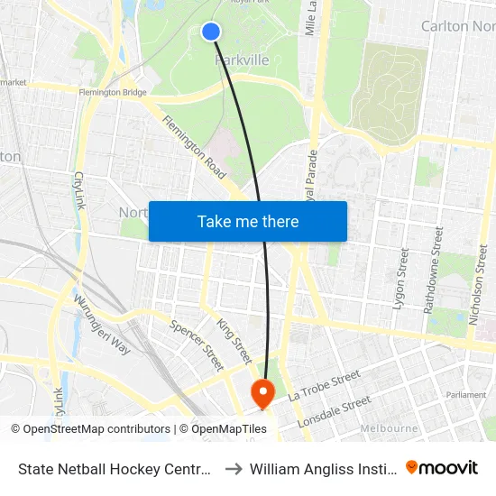 State Netball Hockey Centre/Royal Park #25 to William Angliss Institute Of TAFE map