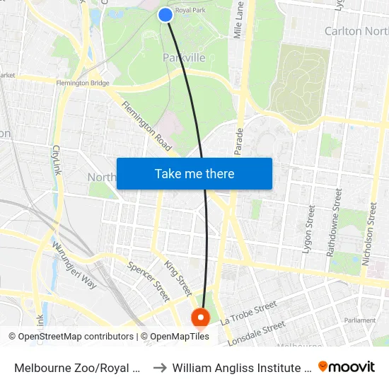 Melbourne Zoo/Royal Park #26 to William Angliss Institute Of TAFE map
