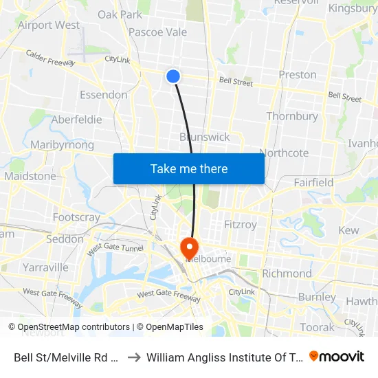 Bell St/Melville Rd #45 to William Angliss Institute Of TAFE map