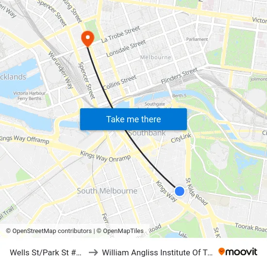 Wells St/Park St #119 to William Angliss Institute Of TAFE map