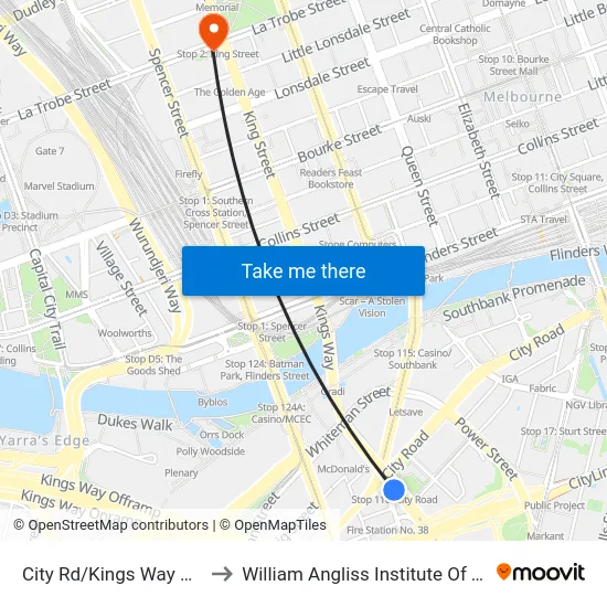 City Rd/Kings Way #116 to William Angliss Institute Of TAFE map