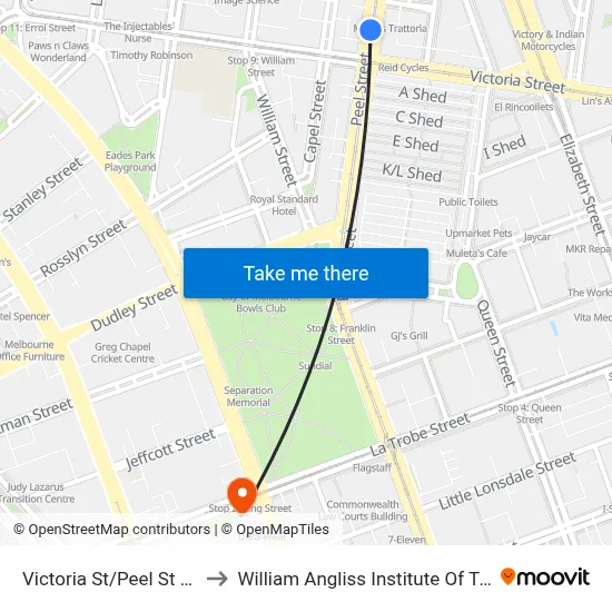 Victoria St/Peel St #10 to William Angliss Institute Of TAFE map