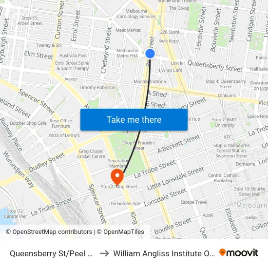 Queensberry St/Peel St #11 to William Angliss Institute Of TAFE map
