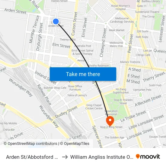 Arden St/Abbotsford St #15 to William Angliss Institute Of TAFE map