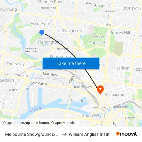 Melbourne Showgrounds/Union Rd #33 to William Angliss Institute Of TAFE map