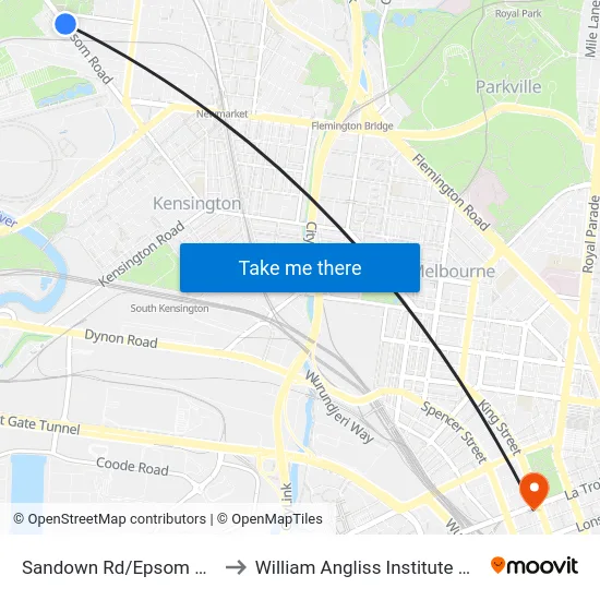 Sandown Rd/Epsom Rd #32 to William Angliss Institute Of TAFE map