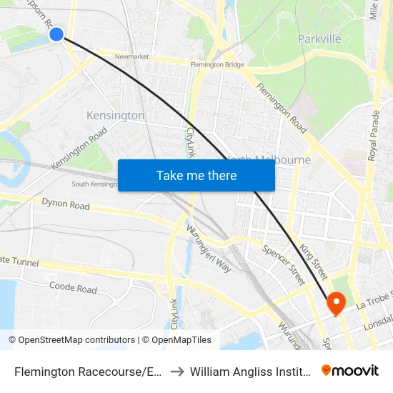 Flemington Racecourse/Epsom Rd #30 to William Angliss Institute Of TAFE map