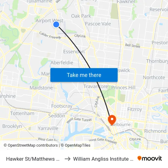 Hawker St/Matthews Ave #57 to William Angliss Institute Of TAFE map