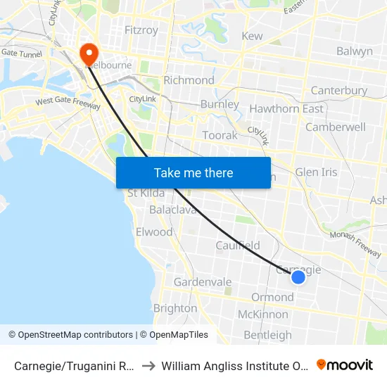 Carnegie/Truganini Rd #68 to William Angliss Institute Of TAFE map